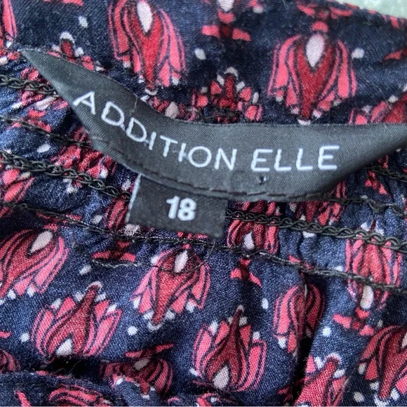 ADDITION ELLE NAVY/RED/PINK 100% RAYON GEOMETRIC PRINT BLOUSE W/TIE NECKLINE, 18 - Picture 11 of 12